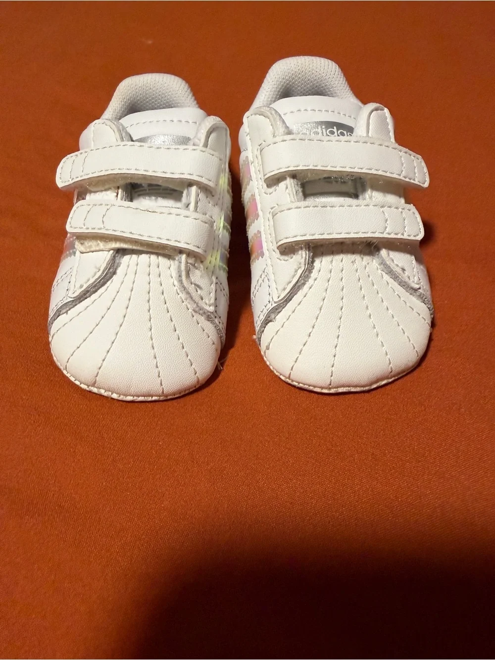 adidas White Baby Velcro Sneakers with Pastel Stripes